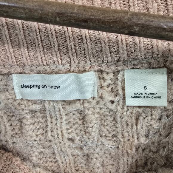 Sleeping On Snow Sweater Womens Small Pink Alpaca Wool Cable Shoulder Balloon - Picture 3 of 10